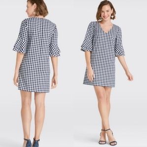 Draper James Navy Blue Gingham Bell Sleeve Dress size 12 NWT